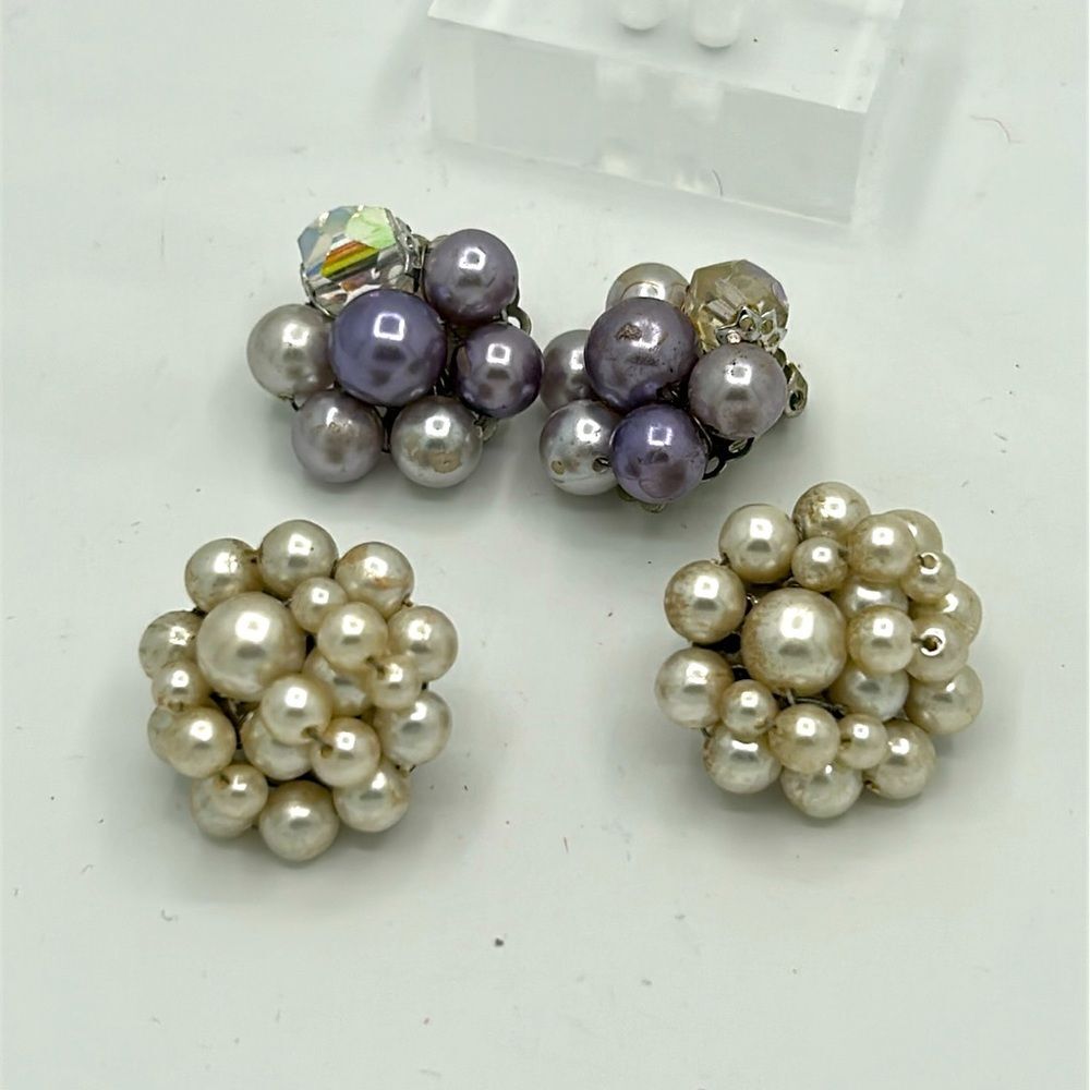 Signed Japan Pearl Cluster Earrings